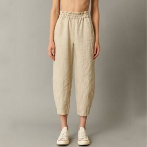 LenokLINEN tan flax Linen Lantern Pants Turkish Style Relaxed Fit‎ Size Medium